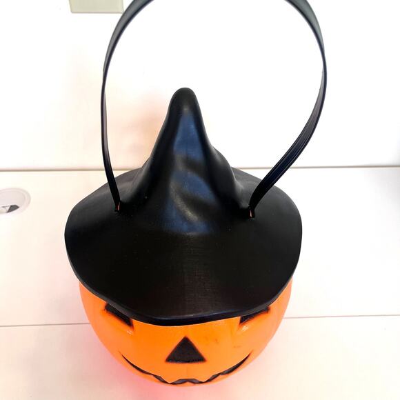 Vintage 1995 Empire Blow Mold Light Up Trick Or Treat Bucket Pumpkin Witch Hat - Picture 6 of 12